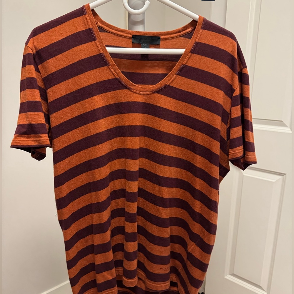 Burberry Dries Van Noten Orange and Purple Striped Top